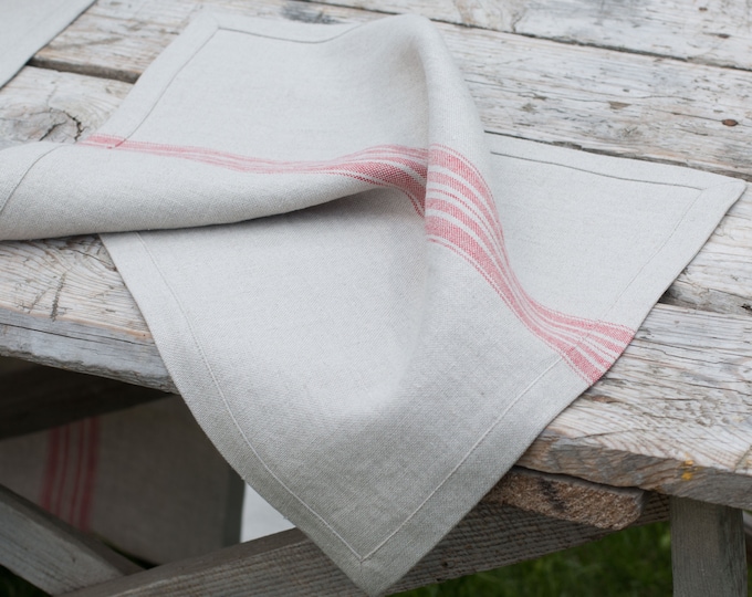 Christmas Gift Idea 100% Linen Napkin Set, Rustic Elegance Striped Linen Table Napkins, Holiday Essential Striped Linen Napkins