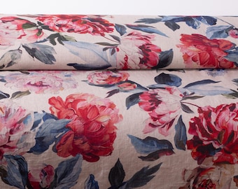 Floral Linen Fabric Wholesale, 100% French Flax, Maison De Fleurs Print, Medium Weight, Bulk Roll, OEKO-TEX & European Flax Certified