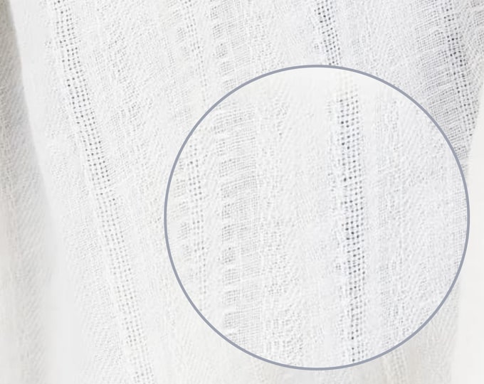 Milk-White Striped 100% Pure Linen Fabric - Light-to-Medium Weight, Washed & Eco-Friendly