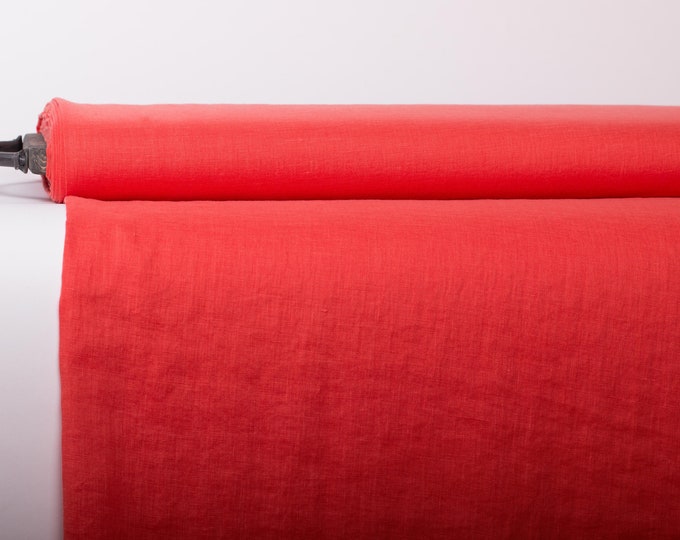 Pure 100% linen fabric 135gsm Light Weight  Orange Red Washed For blouses, light dress's, curtains, accessories