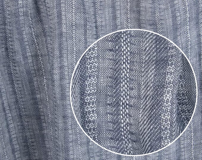 100% Pure Linen Fabric by the Yard: Blue-Grey & White Vertical Striped Linen. Soft Washed Vertical Striped Linen