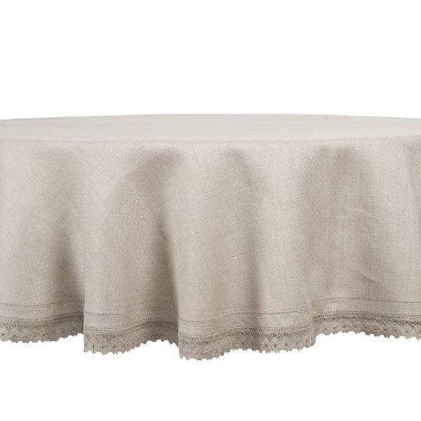 LinenBuy Pure 100 % Lin Nappe Ronde, Nappe en Lin Ovale, Nappe pour Mariage