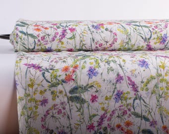Floral Linen Fabric Wholesale, 100% French Flax, Maison De Fleurs Print, Medium Weight, Bulk Roll, OEKO-TEX & European Flax Certified