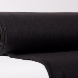 LinenBuy  Pure 100% Linen Fabric Black Medium Weight Pre-Washed Textile Durable Plain Woven Solid Organic For Outfit Drape Accessories