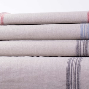 Heavyweight Striped Linen Fabric: Rustic Upholstery, Tablecloth Material