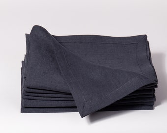 Handmade Stone Washed Linen Napkins - Dark Gray - Set of 4/6/8/12