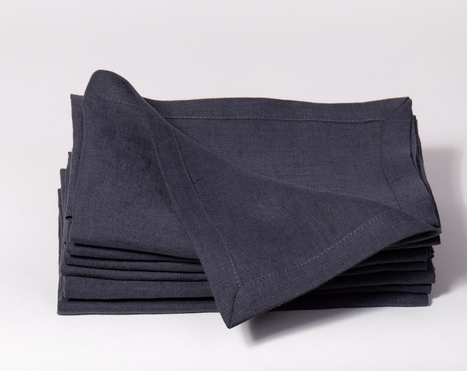 Linen napkins  SET 4, 6, 8, 12 Dark gray and more others colors,  Stone washed 100% linen napkins, Handmade pure line napkins