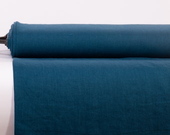 LinenBuy Pure 100% Linen Fabric Teal Blue Medium Weight Pre-Washed Durable Dense Plain Solid Drape For Sewing Table Cloth By Yard