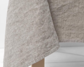 Natural Linen Tablecloth with Hemstitch, Washed European Linen Table Cloth, Custom Rectangle Round Oval Square Tablecloth, Unbleached