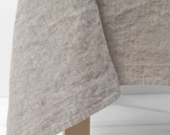 Natural Linen Tablecloth with Hemstitch, Washed European Linen Table Cloth, Custom Rectangle Round Oval Square Tablecloth, Unbleached