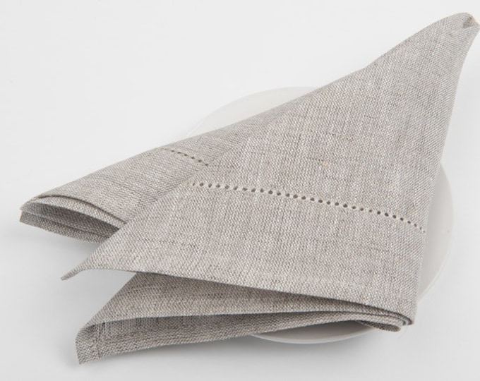 LinenBuy 100 % Linen napkins SET 6  Off-white  Light grey |Medium-weigh linen napkins  Rustic linen napkins  Wedding napkins