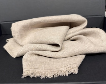 Natural Linen Kitchen Towel with Fringes, Soft Washed Linen Hand Towel, Undyed Linen Dish Towel, Farmhouse Rustic Kitchen Decor
