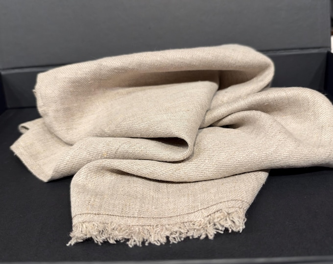 Natural Linen Kitchen Towel with Fringes, Soft Washed Linen Hand Towel, Undyed Linen Dish Towel, Farmhouse Rustic Kitchen Decor