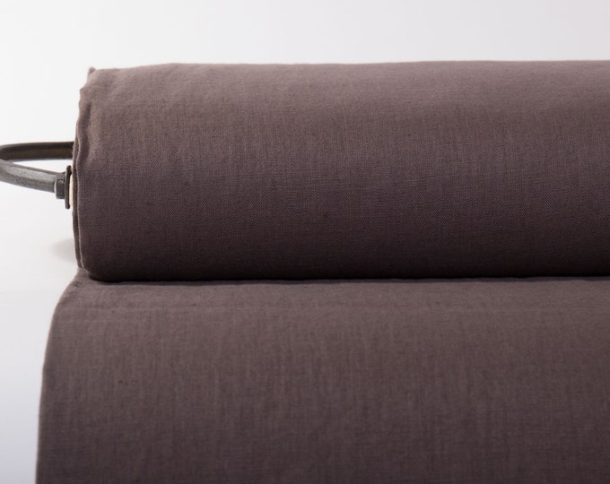 LinenBuy Pure 100% linen fabric Brown Medium Weight Pre-Washed Durable Plain Woven Solid Not Transparent Organic For Outfit Drape Tablecloth
