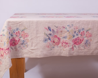Pure 100% Linen Tablecloth Rectangle, Square Tablecloth Wedding, Rustic Tablecloth, Digital Printed Tablecloth;  Vintage Organic Tablecloth