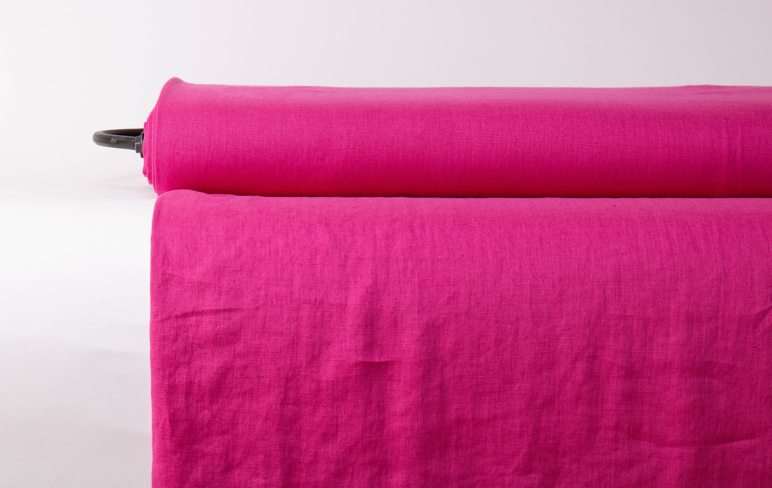 Pure 100 Linen Fabric Hot Pink Medium Weight PreWashed Durable Dense