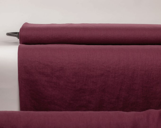 Burgundy 100% Pure Linen Fabric - Medium Weight, Pre-Washed & Certified. Organic Solid Linen Fabric by the Yard