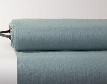LinenBuy Linen Fabric Smoky Sage, Blue Green Medium Weight Pre-Washed Durable Dense Plain Solid Organic For Sewing  Cloth By Yard