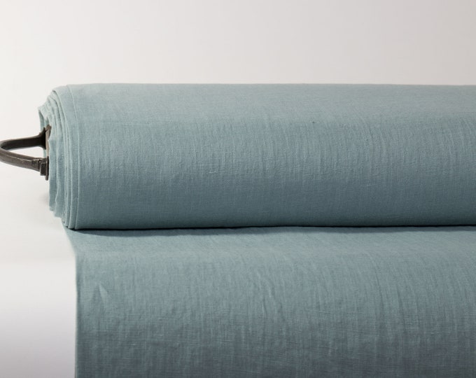 LinenBuy Linen Fabric Smoky Sage, Blue Green Medium Weight Pre-Washed Durable Dense Plain Solid Organic For Sewing  Cloth By Yard