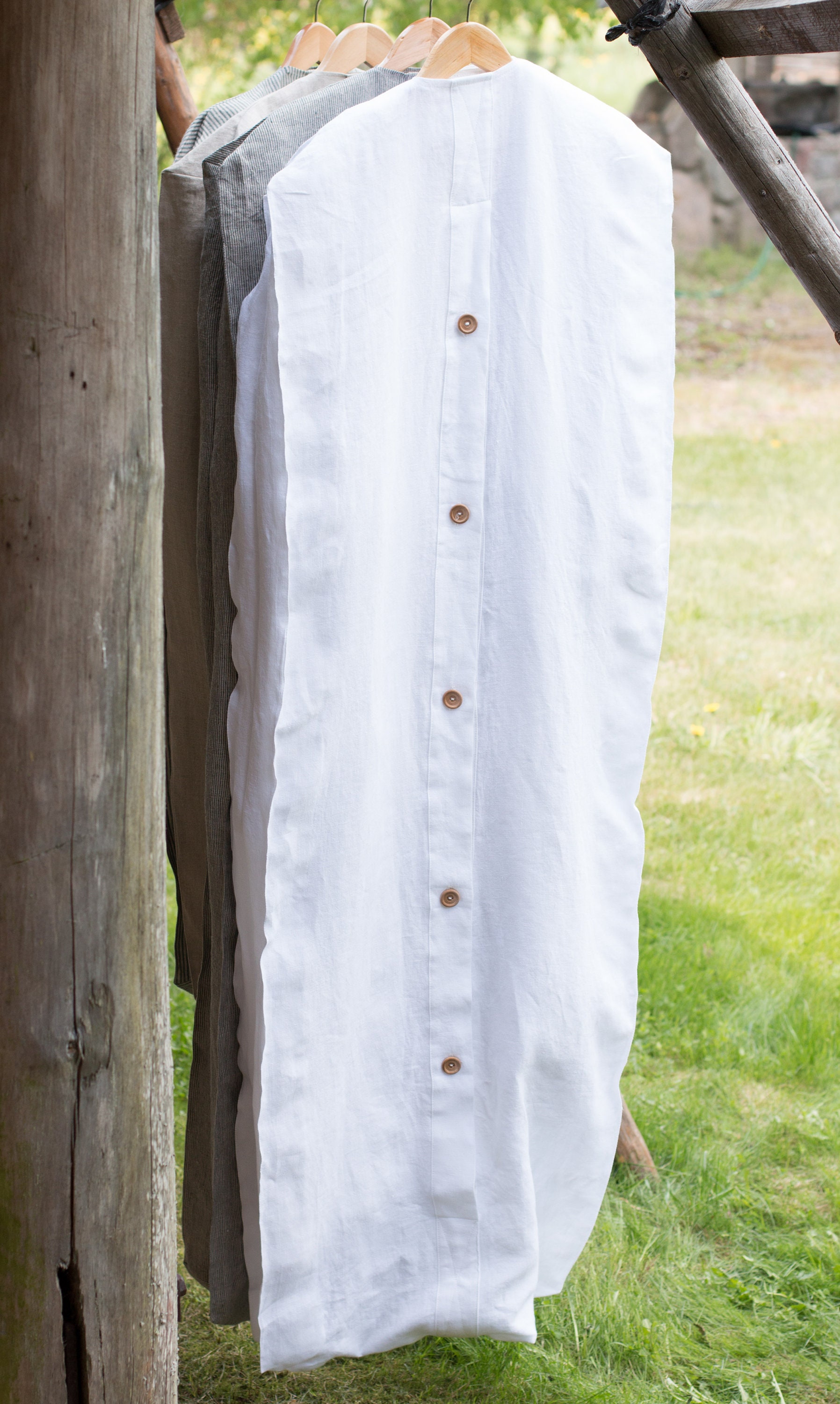LinenBuy Linen Garment Bag with Wooden Buttons or Zipper For Clothing