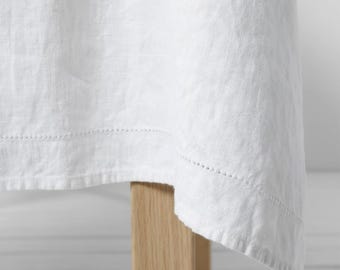 Washed Linen Tablecloth with Hemstitch, Softened European Linen Table Cloth, Heavyweight Linen Dining Decor, Colors Natural & Off-White