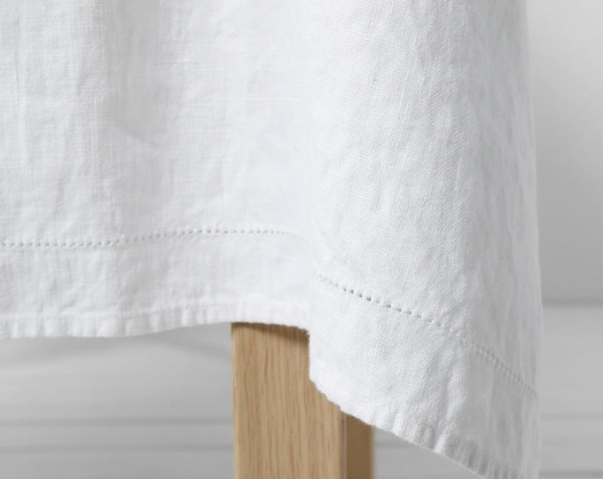 Washed Linen Tablecloth with Hemstitch, Softened European Linen Table Cloth, Heavyweight Linen Dining Decor, Colors Natural & Off-White
