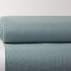 LinenBuy Pure 100% Linen Fabric Blue Green Medium Weight Pre-Washed Durable Dense Plain Solid Fabric For Sewing By Yard