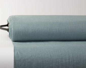 LinenBuy Pure 100% Linen Fabric Blue Green Medium Weight Pre-Washed Durable Dense Plain Solid Fabric For Sewing By Yard
