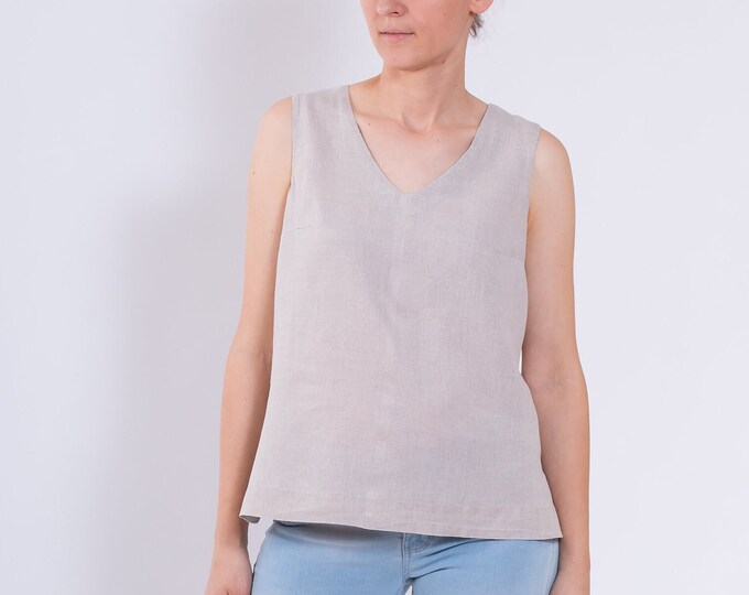 LinenBuy Linen Blouse, Linen top, White linen Blouse for women, V-neck sleeveless blouse, linen tops for women