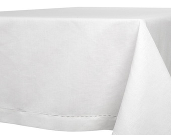 Off-White Hemstitched Linen Tablecloth, Medium Weight, 100% Linen, Elegant Table Decor | Rustic Elegant Tablecloth | Versatile Table Linen