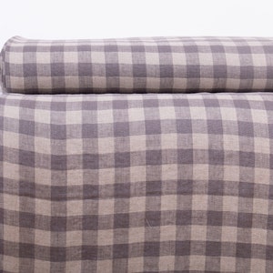 Dove Grey Gingham Linen Fabric: 200gsm Medium Weight
