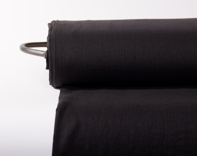 Pure 100% Linen Fabric Black Medium Weight Pre-Washed Durable Dense Plain Solid Organic Textile Drape For Sewing Table Cloth By Yard