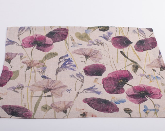 LinenBuy Pure Linen Placemats Summer Meadows Dried Flowers Digitally Printed with Mitered Corner For Table Decoration. Handcrafted in Europe