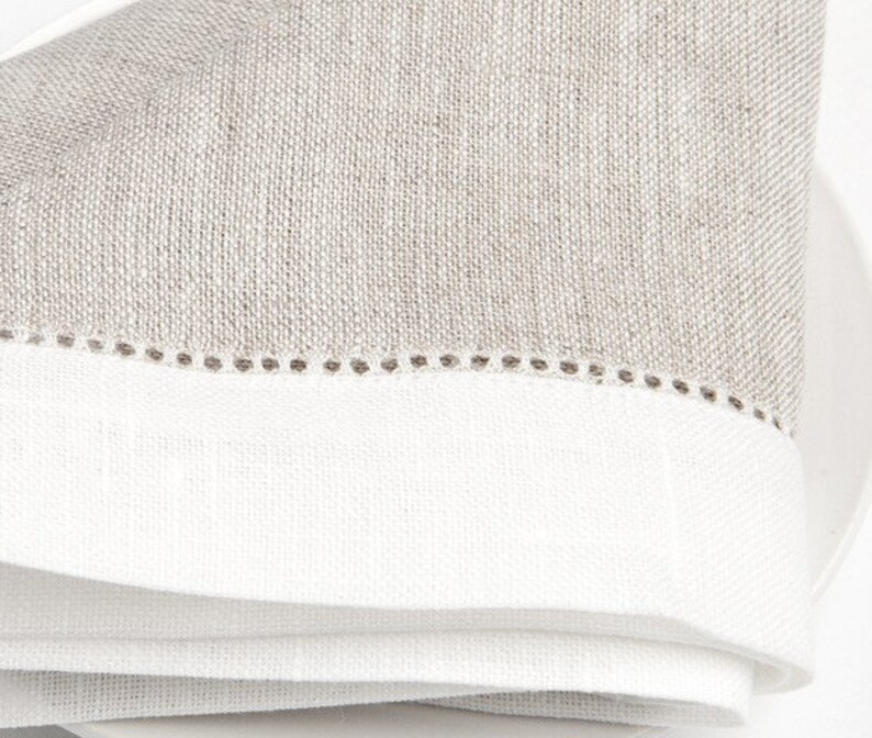 100 /% LINEN NAPKINS SET Of 6 Grey with off-white borders Luxury napkins Wedding napkins Rustic linen napkinsMedium-weigh linen napkins