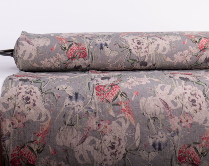 LinenBuy Enamor Linen Fabric Digitally Printed Medium Weight Pre-Washed Fabric by The Yard M2-0208-0183