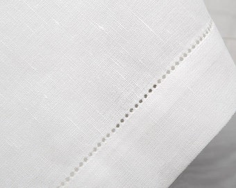 Linen Tablecloth with Hemstitch Detail, Pure European Linen Table Cloth, Natural & Off-White Custom Table Runner, Elegant Dining Decor