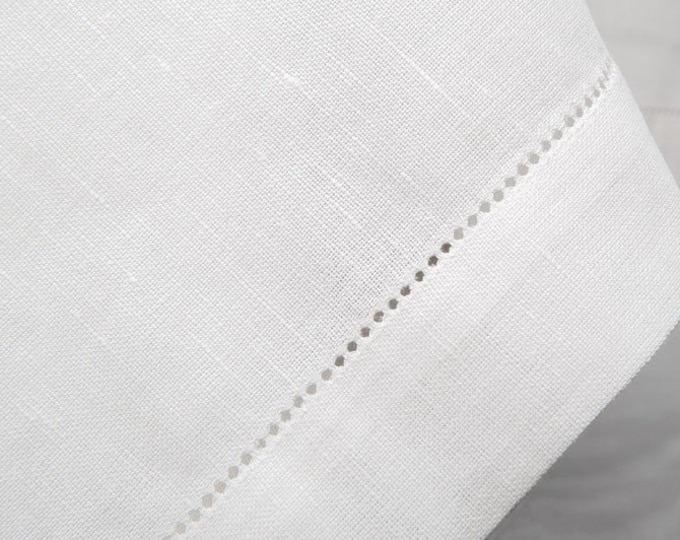 Linen Tablecloth with Hemstitch Detail, Pure European Linen Table Cloth, Natural & Off-White Custom Table Runner, Elegant Dining Decor