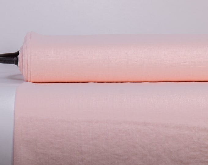 Pure 100% Linen Fabric Pastel Pink Medium Weight Pre-Washed Durable Dense Plain Solid Organic Textile Drape For Sewing Table Cloth By Yard