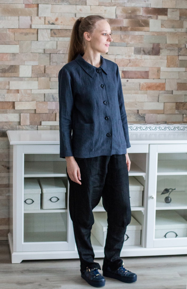 JACKET LINEN Linen Jacket Dark GREY Blazer Linen Coat Linen Blazer Japanese Jacket Elegant garment 100/% Linen fabric