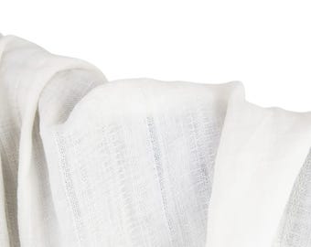 Milk-White Striped 100% Pure Linen Fabric - Light-to-Medium Weight, Washed & Eco-Friendly