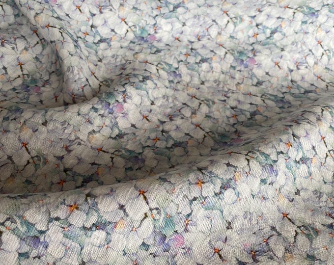 Watercolor Hydrangea Linen Fabric – Medium Weight Floral Print