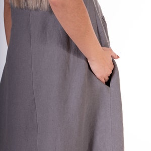 LinenBuy Pure 100% linen dress. Dove gray color. Midi stylish, light-fitting dress from washed linen. Medium length dress with 2 pockets. image 4