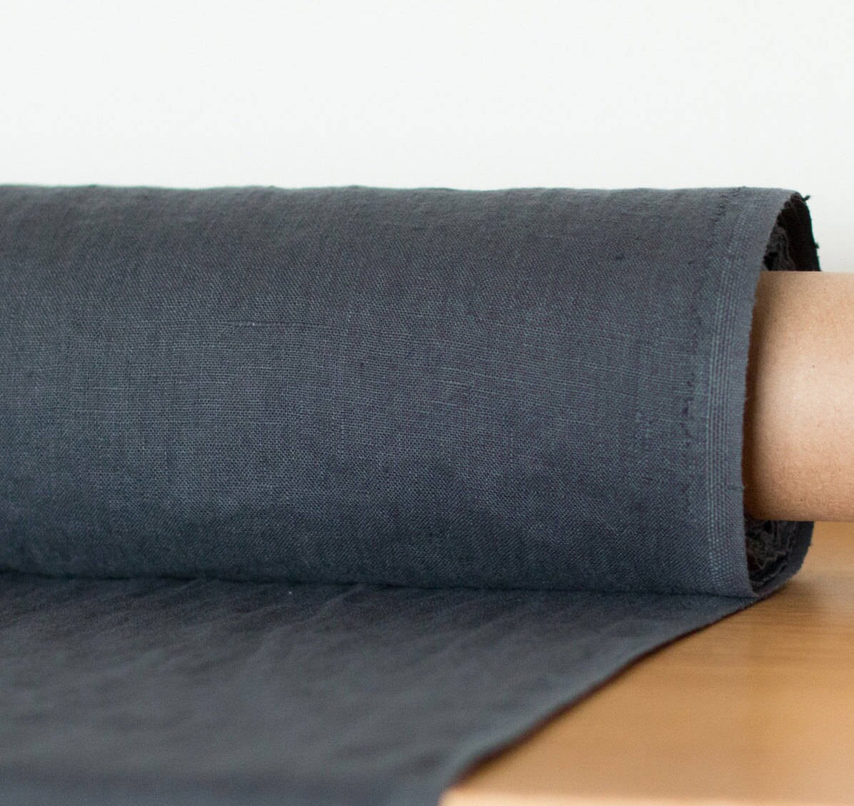 Charcoal Linen fabric 200gsm. Dark gray Linen Fabric medium weight