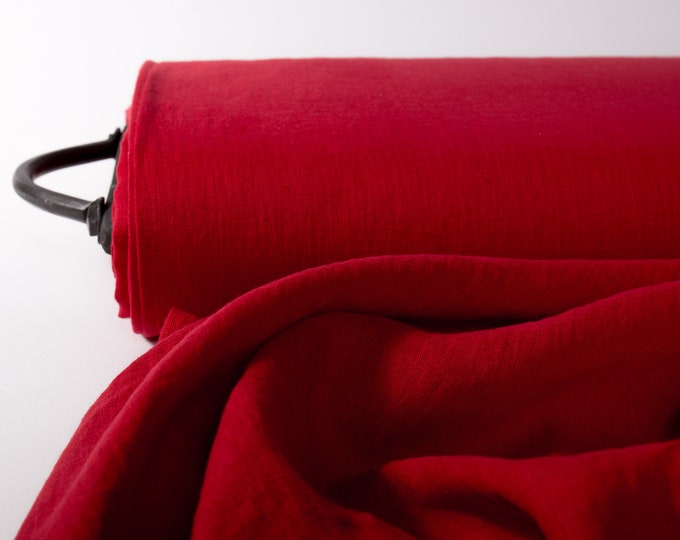 100% Pure Linen Fabric for Clothing, Tablecloths, and More. Eco-Friendly Berry Red Linen Fabric for Your Next Project