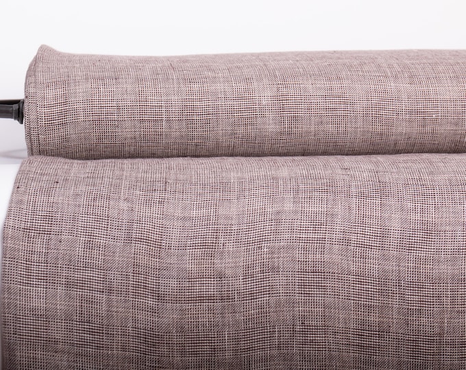 Medium weight 100% pure linen fabric with a checked Prince of Wales check pattern. Pre-washed, suitable for clothing. Sold by the yard
