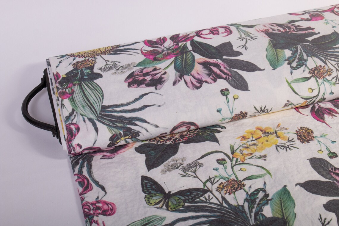 Pure 100 Linen Fabric. Floral Digital Print Fabric UTOPIA Etsy