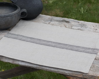 Organic Linen Placemat with Black Stripe: Rustic Table Decor