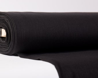 Pure 100% Linen Fabric Black Heavy Weight Pre-Washed Textile Durable Plain Woven Solid Not Transparent  Organic Tablecloth Mats Upholstery