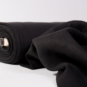 Tessuto di lino 135 g/m² Nero leggero puro lino 100% sottile e leggero lavato al metro Tessuto alla moda
