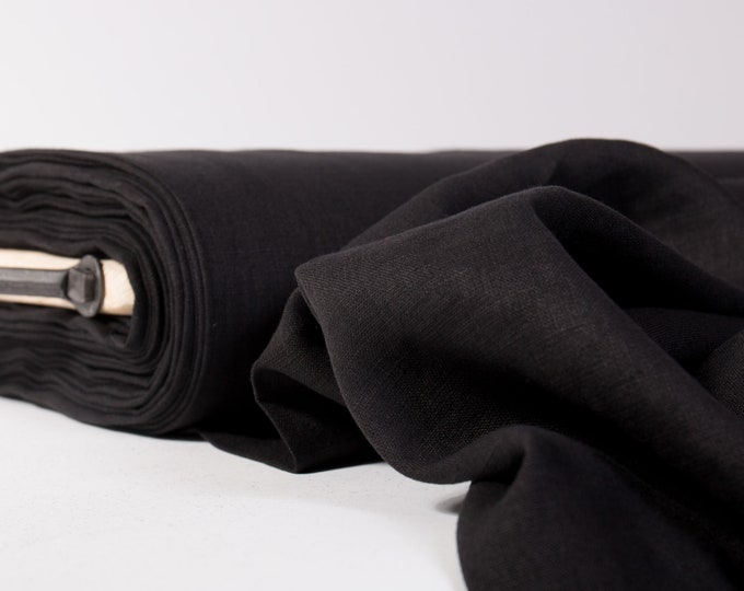 Linen fabric 135gsm Black lightweight pure 100% linen thin and light washed by metre Fashion Fabric